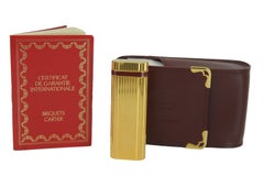 Rare Cartier 18ct Gold Plated Godron Lighter & Leather Cartier Cigarette Case