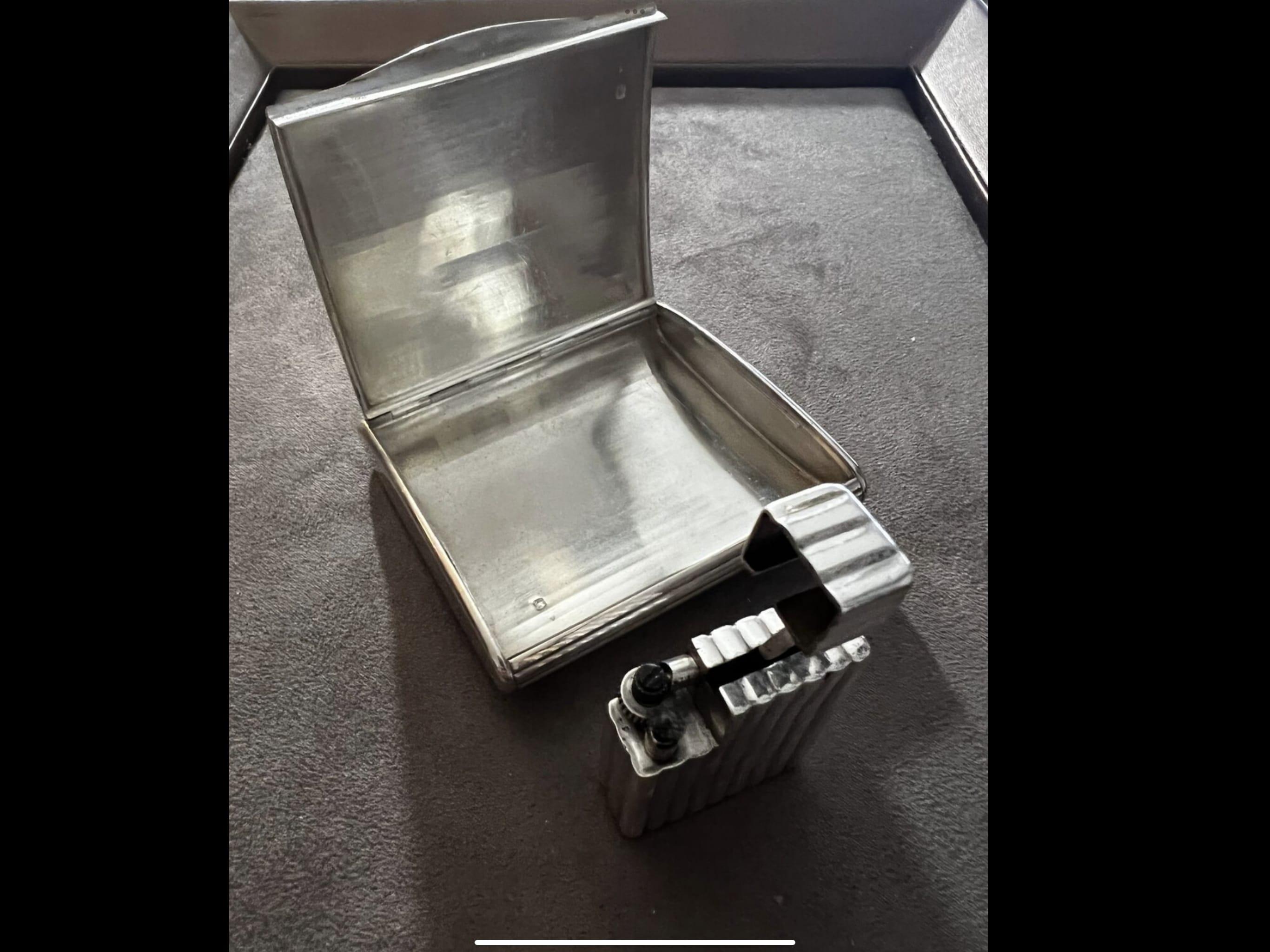 Rare Cartier 1930's Solid Silver Petrol Lighter & Cigarette Case 2