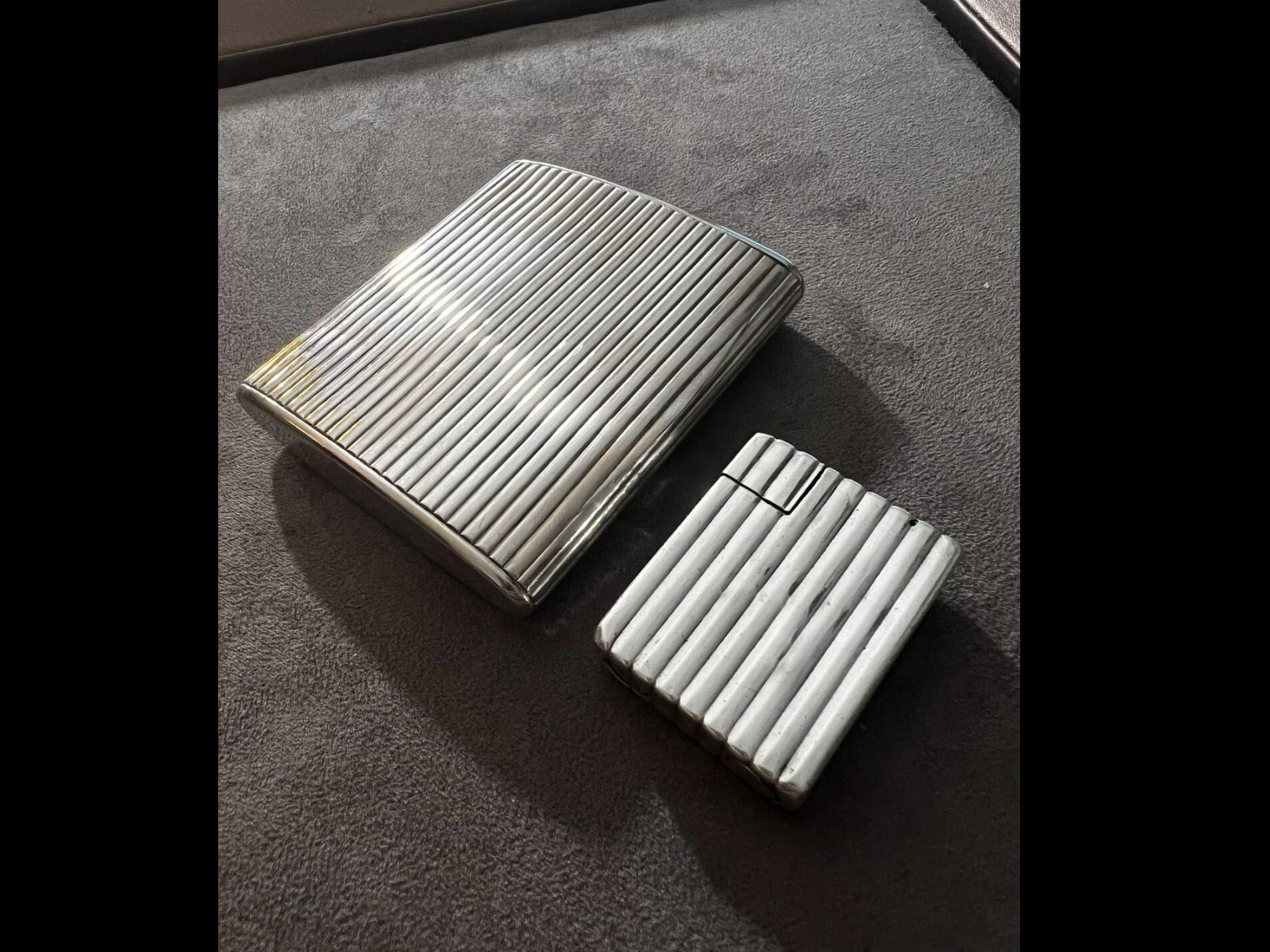 Rare Cartier 1930's Solid Silver Petrol Lighter & Cigarette Case 1