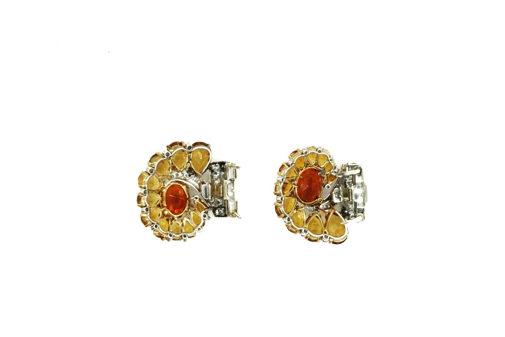 Rare Cartier 1936 Double Citrines and Diamonds Clips In Excellent Condition In New York, NY