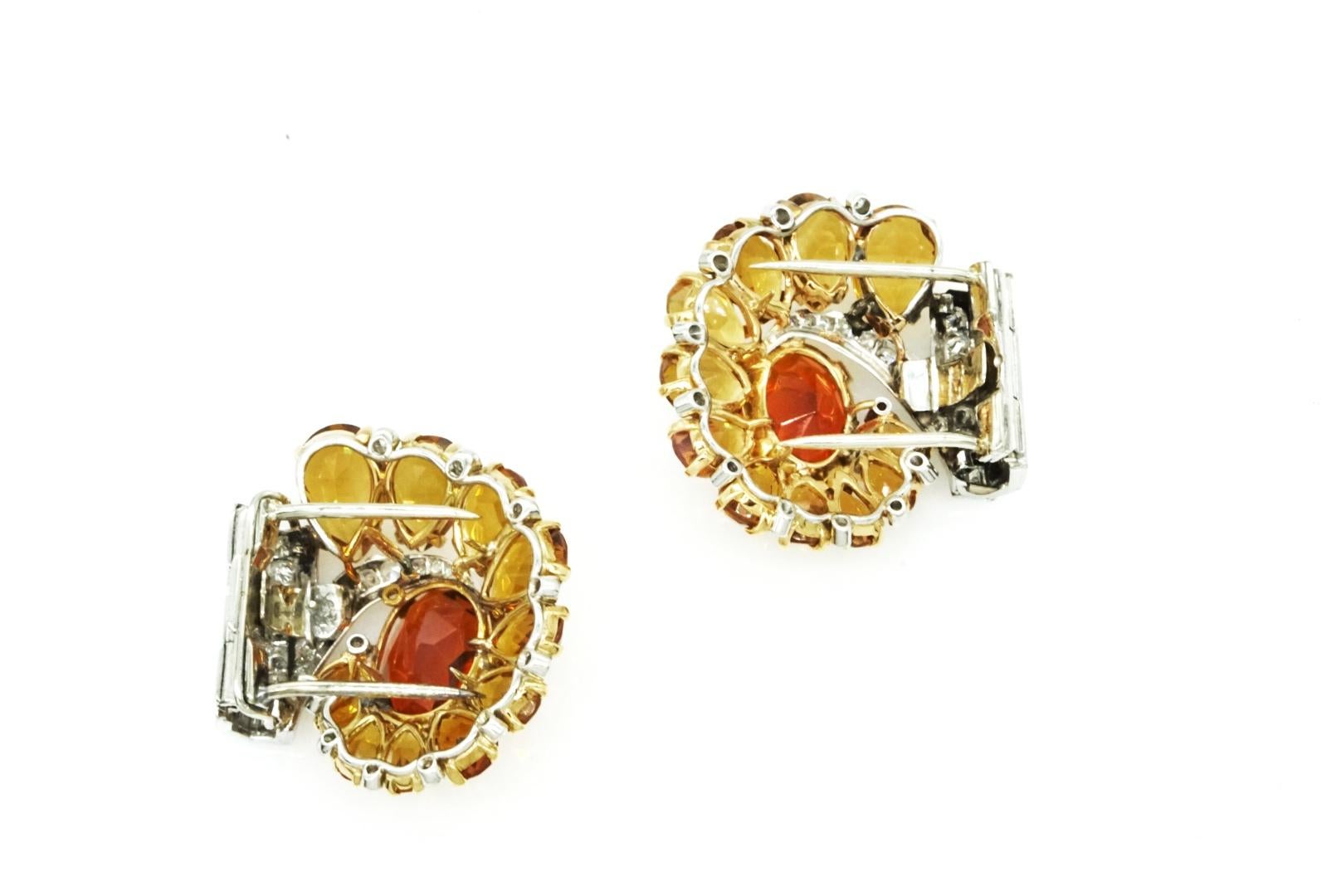 Women's or Men's Rare Cartier 1936 Double Citrines and Diamonds Clips