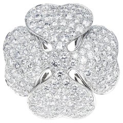 Rare Cartier Anniversary Clover Diamond Pave Ring Set in 18K White Gold
