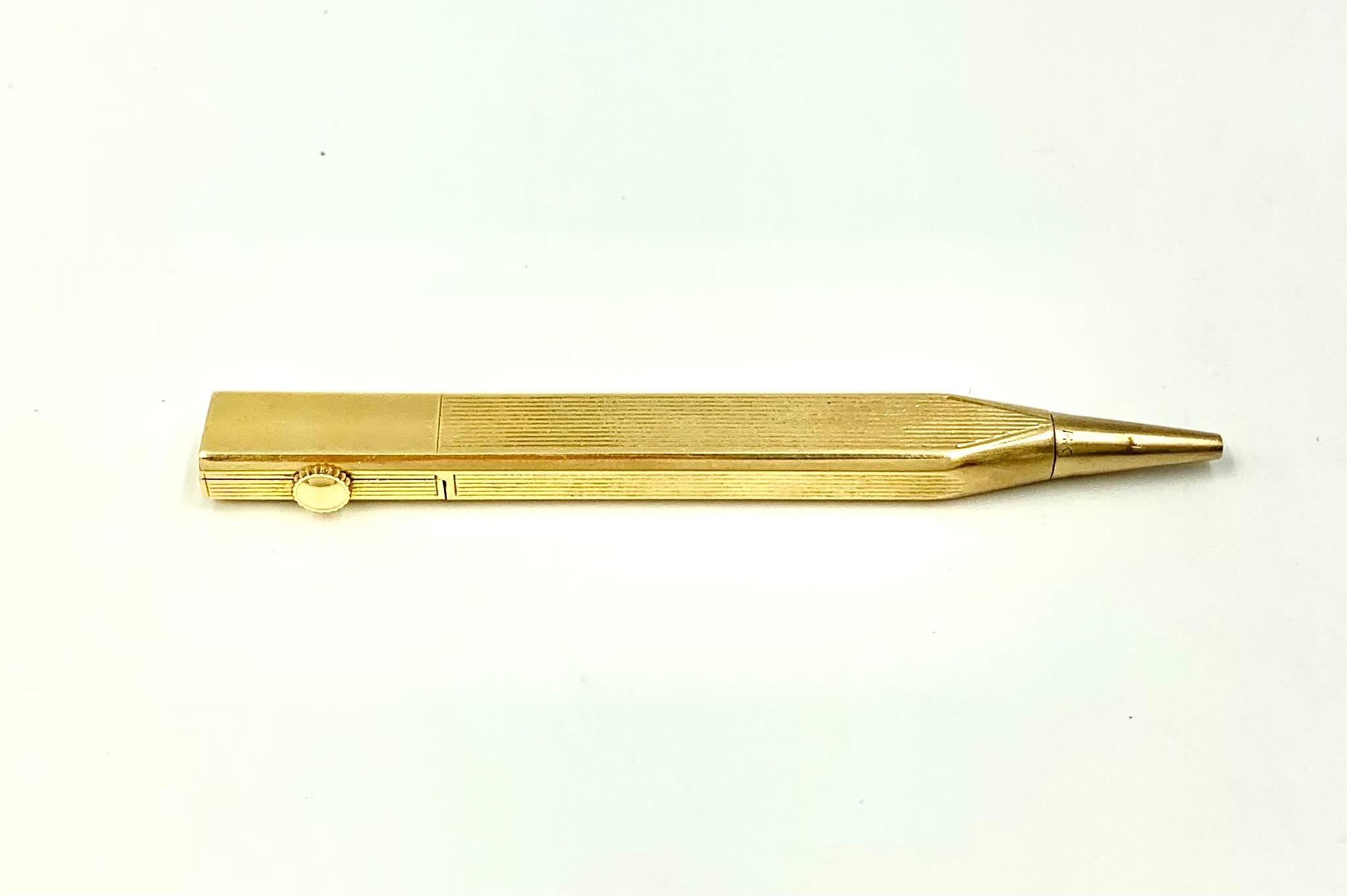 Rare Cartier Art Deco 14K Yellow Gold Retractable Pencil Watch, 1920's For Sale 8