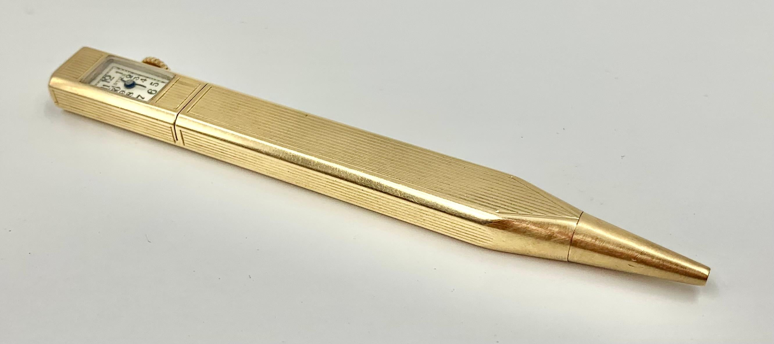 Rare Cartier Art Deco 14K Yellow Gold Retractable Pencil Watch, 1920's For Sale 1