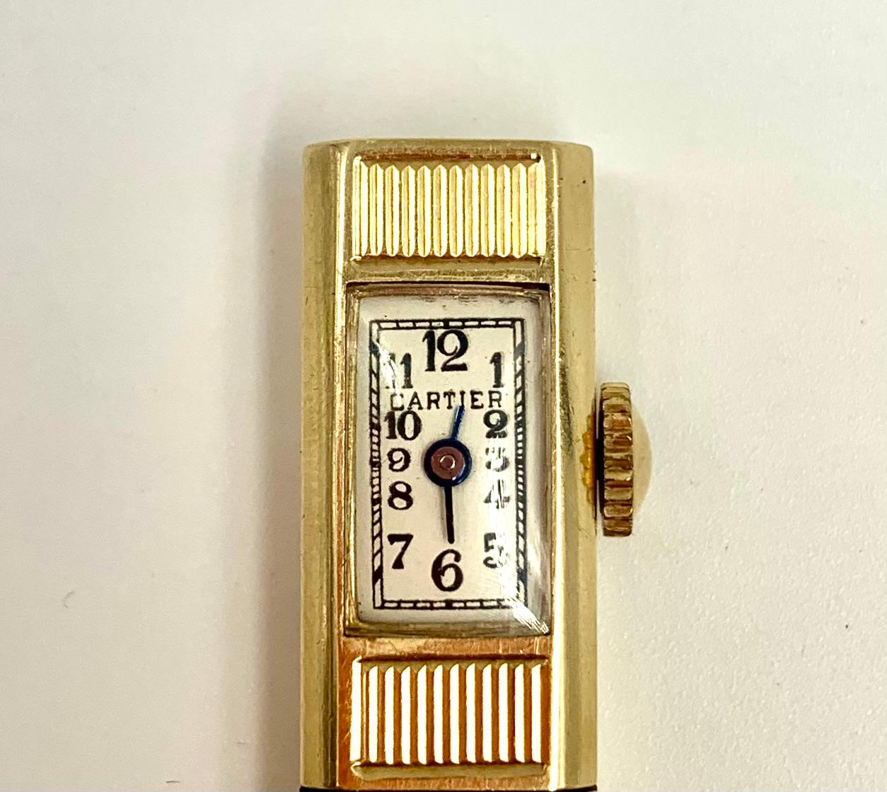 Rare Cartier Art Deco 14K Yellow Gold Retractable Pencil Watch, 1920's For Sale 2