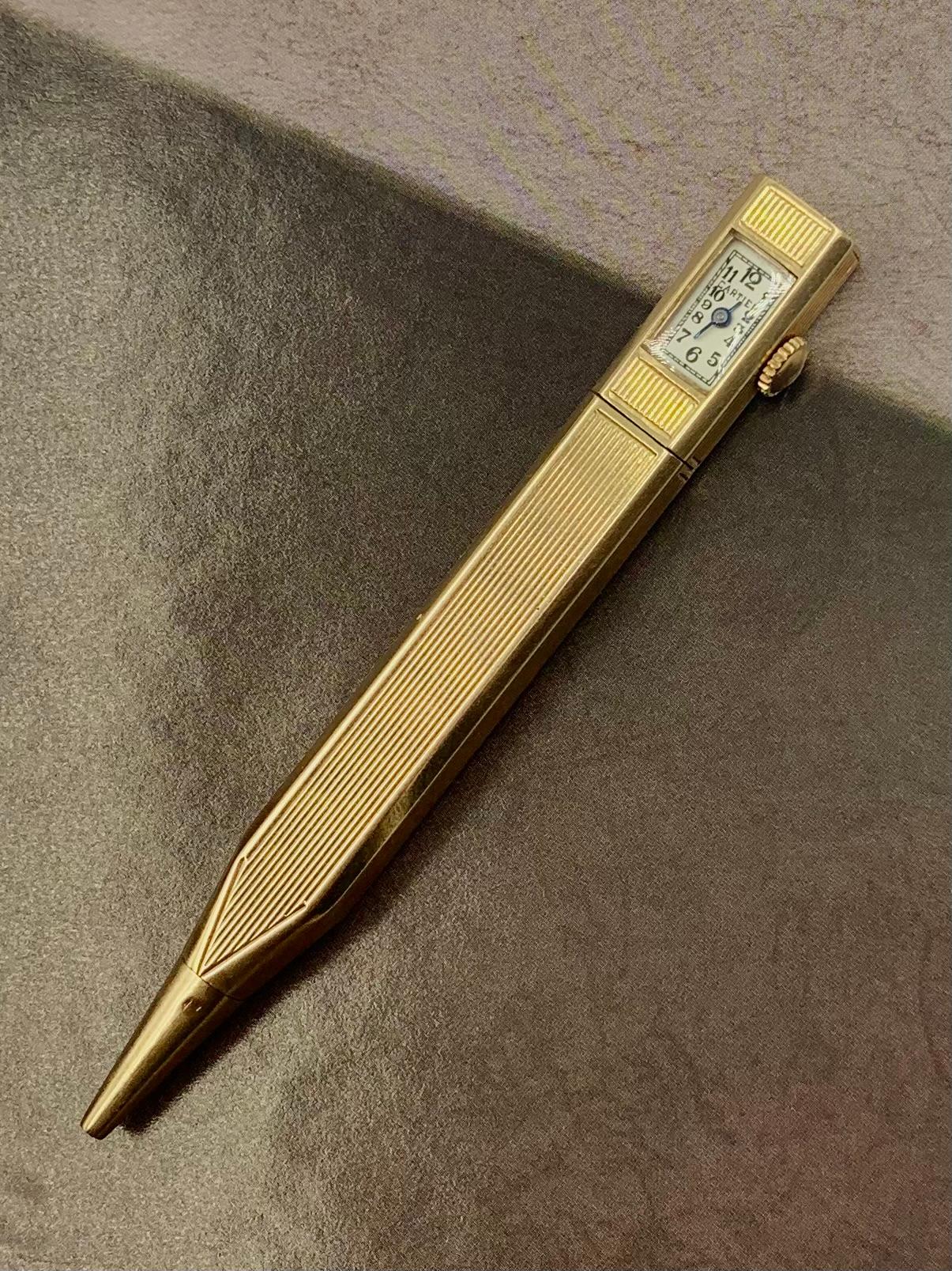 Rare Cartier Art Deco 14K Yellow Gold Retractable Pencil Watch, 1920's For Sale 5