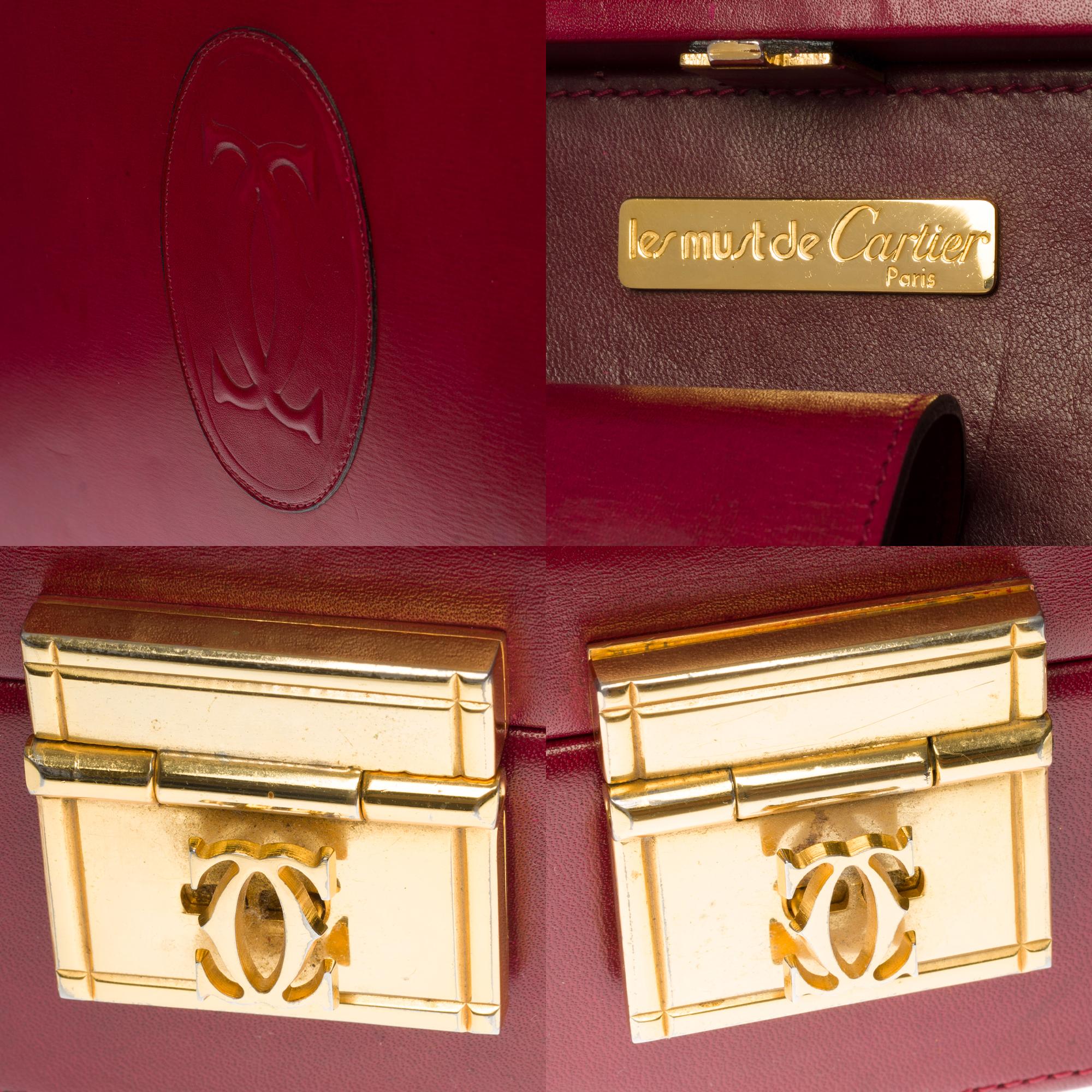Pink Rare Cartier Attaché Case in burgundy leather and gold hardware