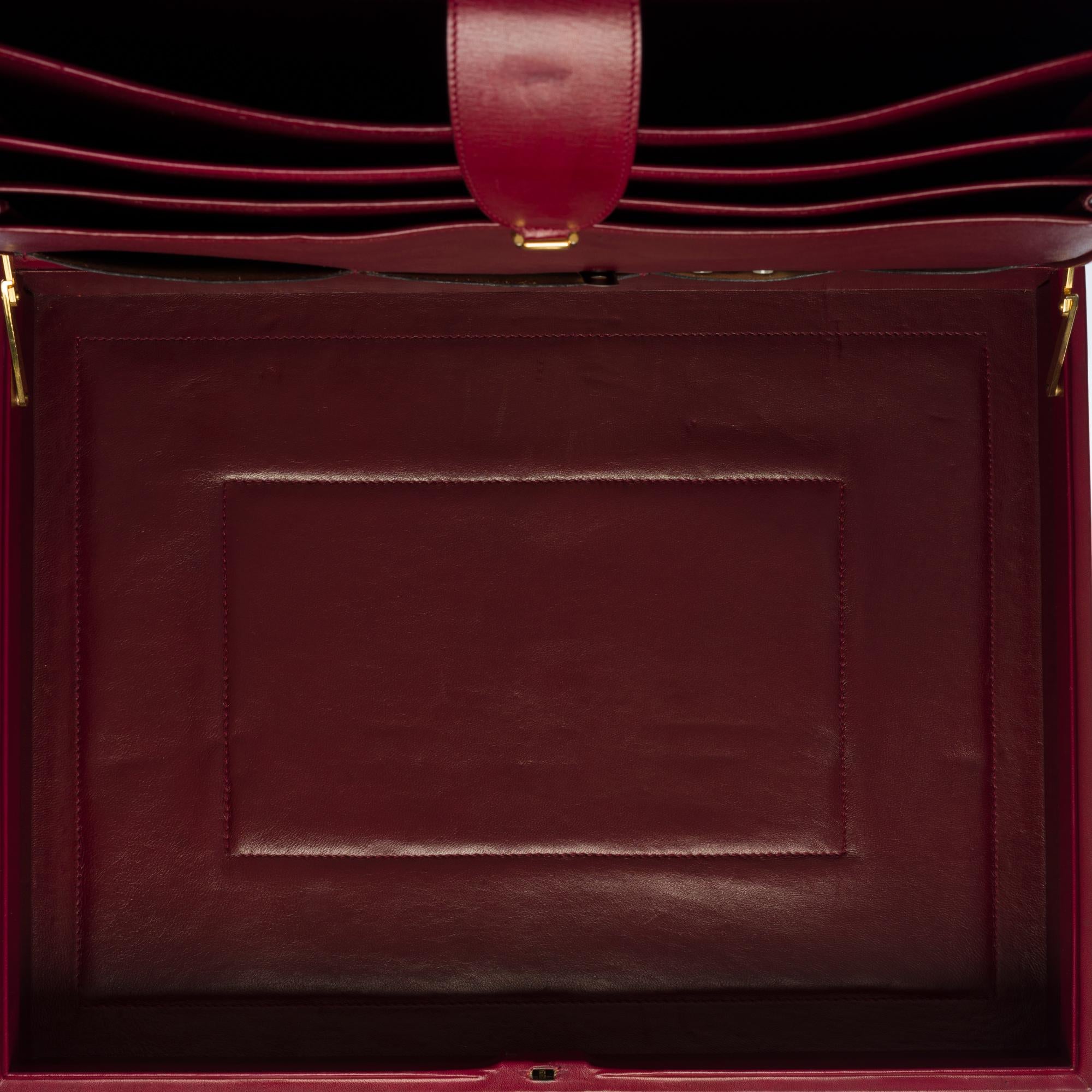 Women's or Men's Rare Cartier Attaché Case in burgundy leather and gold hardware