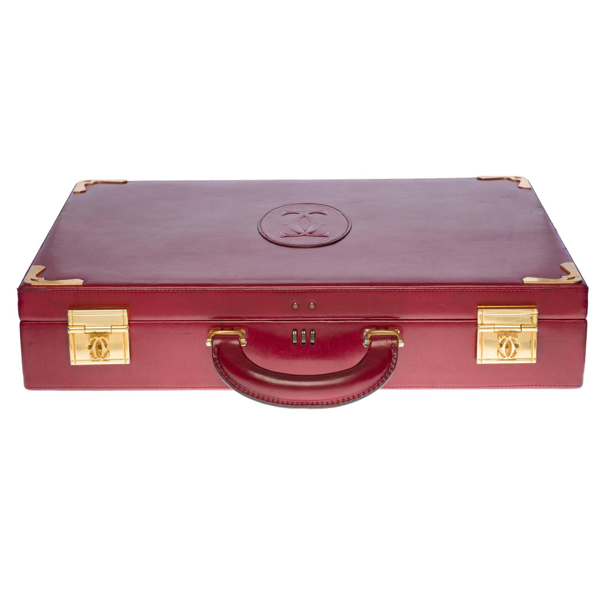 Rare Cartier Attaché Case in burgundy leather and gold hardware