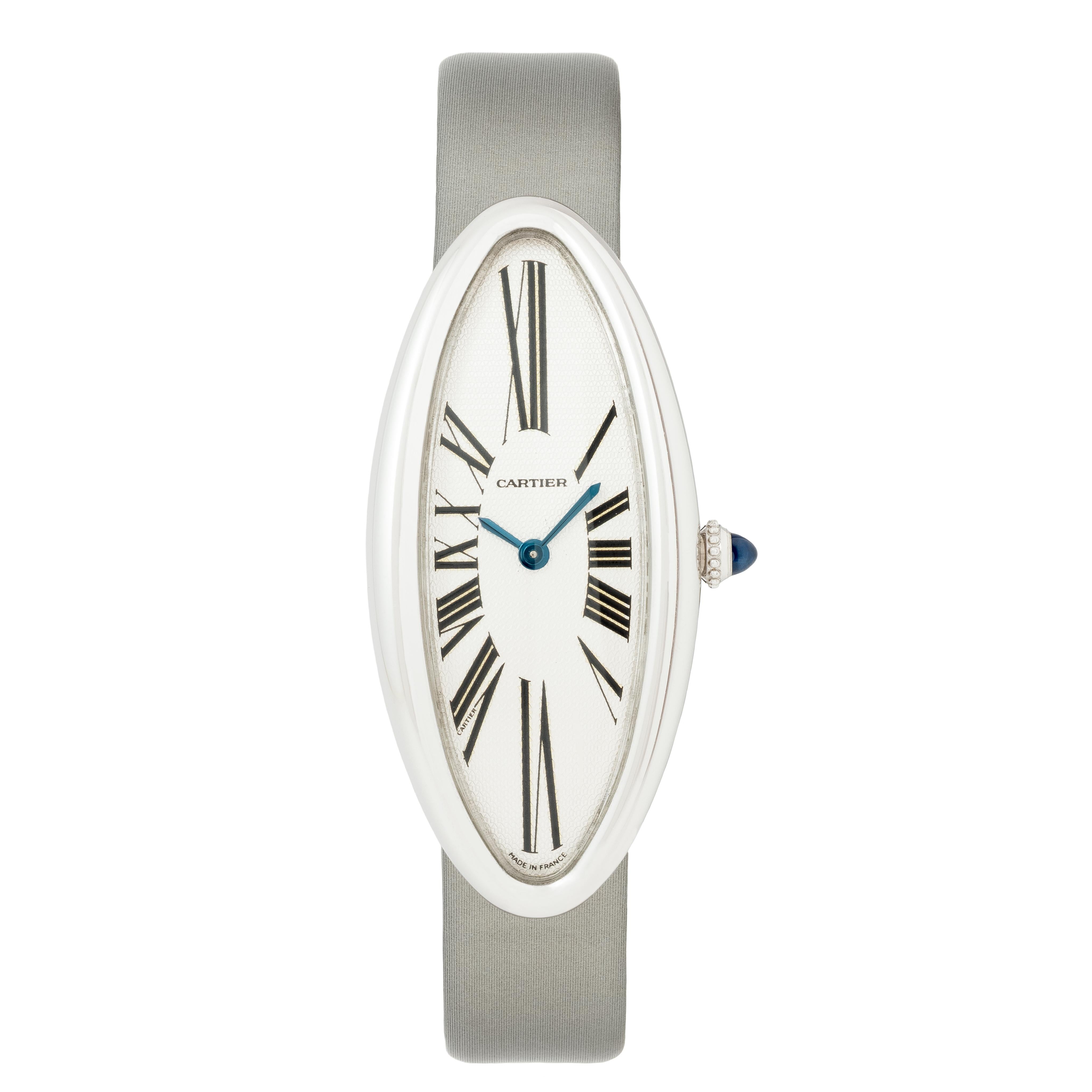 Modern Rare Cartier Baignoire Allongèe 18 Karat White Gold Model 2514 Manual Movement For Sale