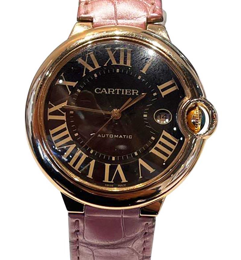 Modern Rare Cartier Ballon Bleu in 18k Rose Gold with Pink Croc Strap REF W6920037