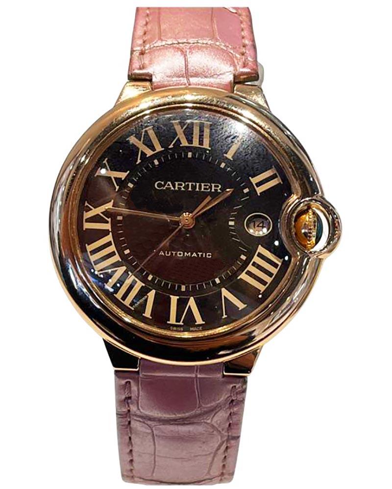 Cabochon Rare Cartier Ballon Bleu in 18k Rose Gold with Pink Croc Strap REF W6920037