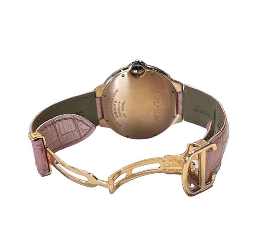 Women's or Men's Rare Cartier Ballon Bleu in 18k Rose Gold with Pink Croc Strap REF W6920037