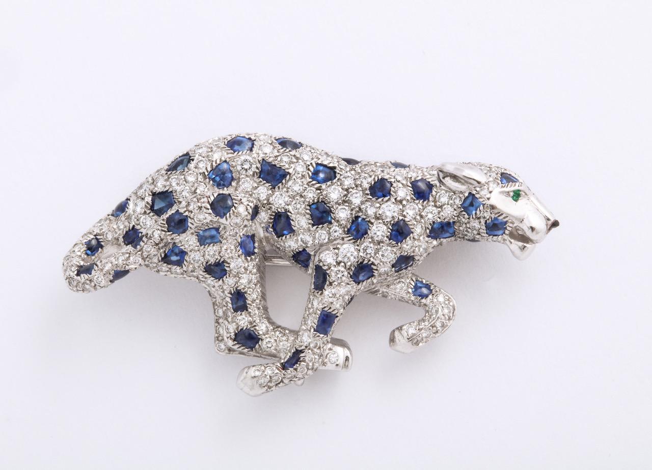 Art Deco Rare Cartier Panther Diamond Sapphire Tahitian Pearl  Pin