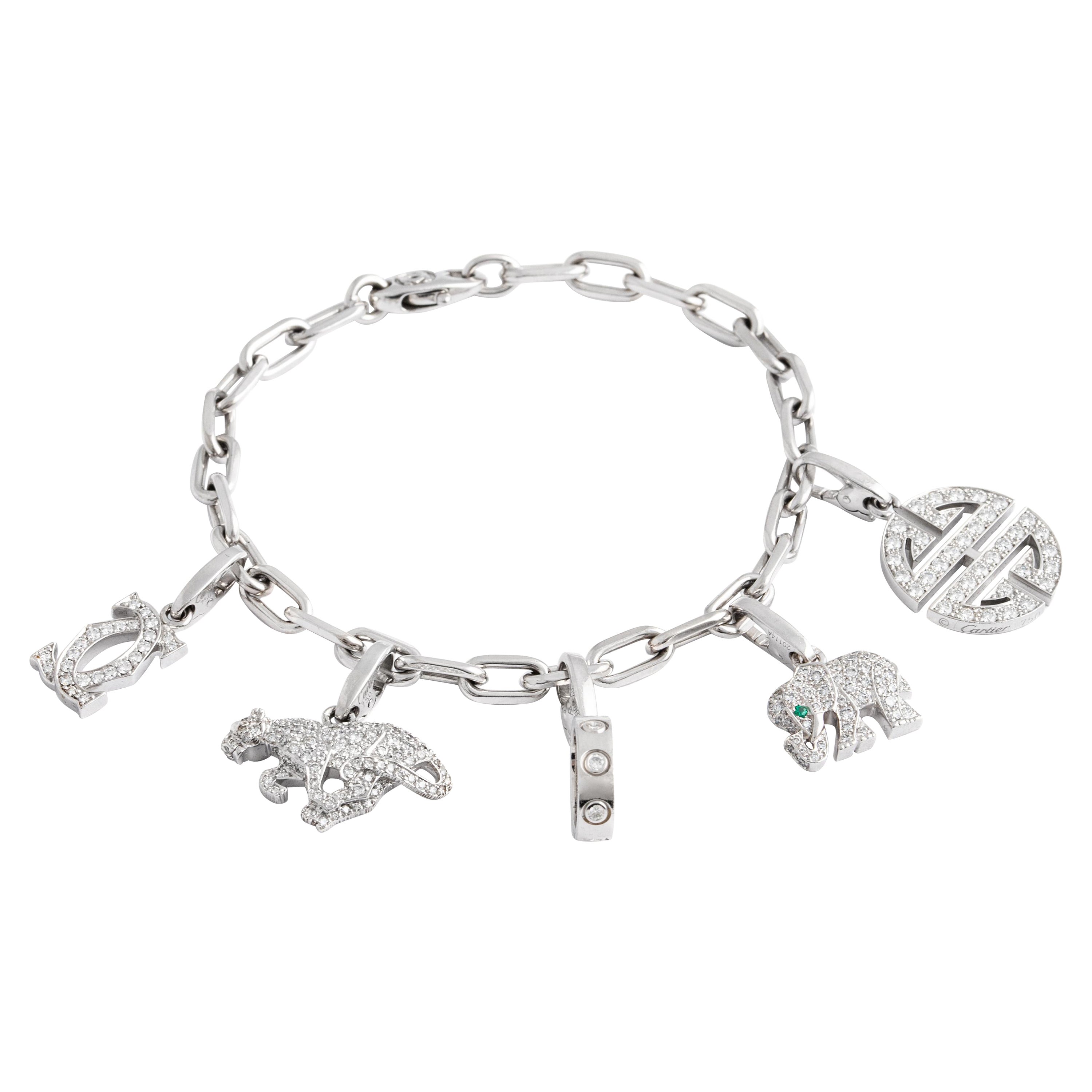 Seltenes Cartier Diamantbesetztes Charm-Armband aus Weißgold 18K