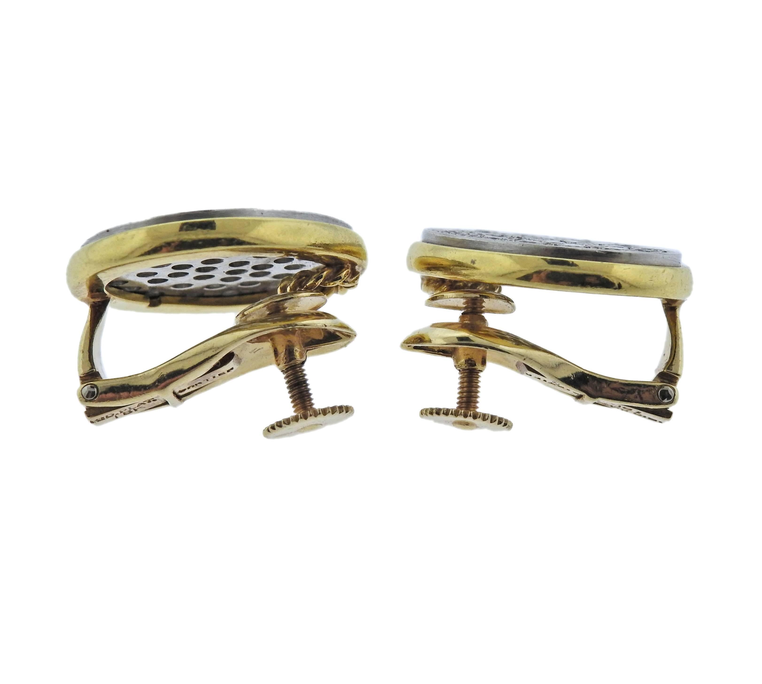 Round Cut Rare Cartier Dinh Van Diamond Platinum Gold Earrings