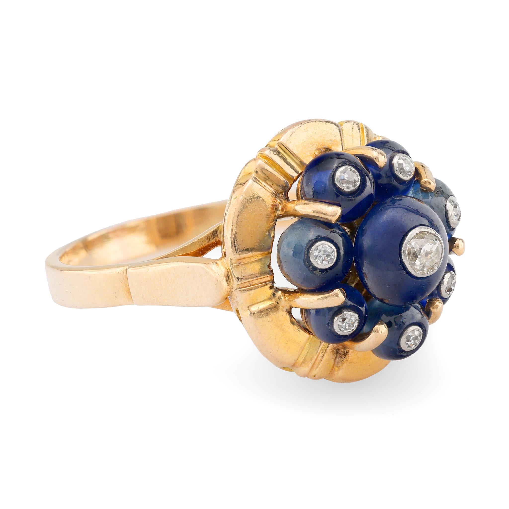 Modern Rare Cartier French sapphire diamond 18k yellow gold ring