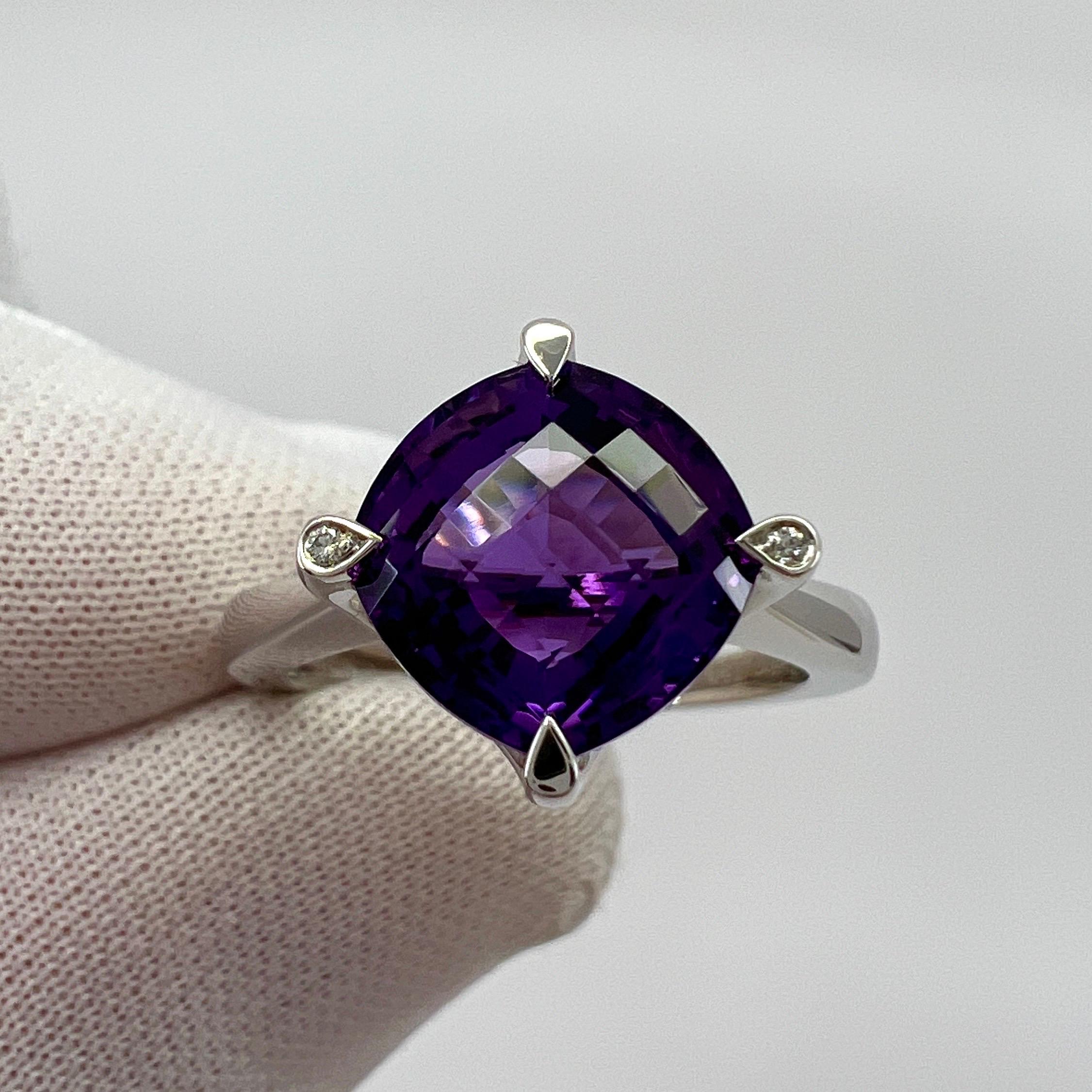 Very Rare Cartier Inde Mysterieuse Fancy Cut Purple Amethyst And Diamond 18k White Gold Ring.

Stunning white gold ring with a fine 9mm claw set purple amethyst. 
Fine jewellery houses like Cartier only use the finest of gemstones and this amethyst