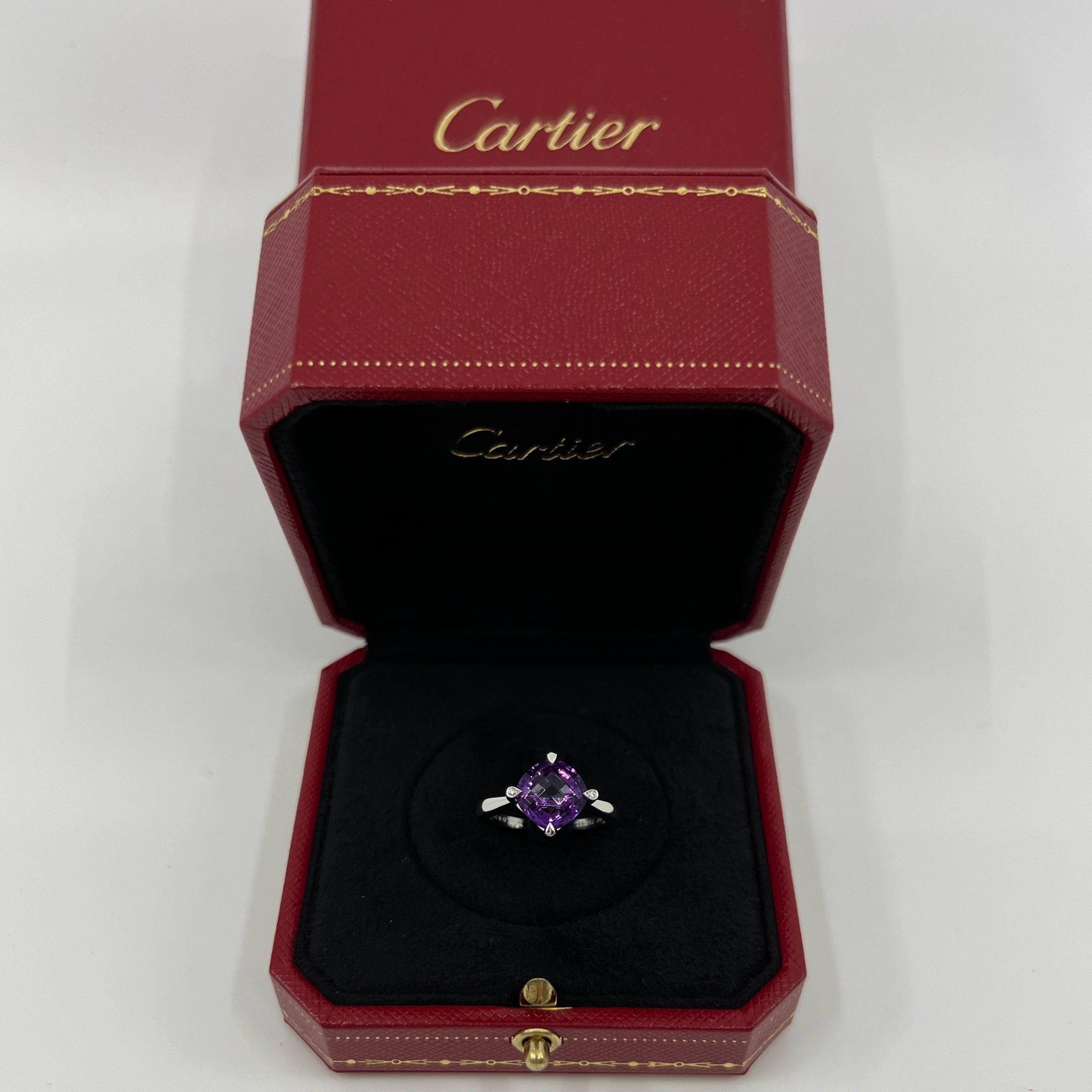 Seltener Cartier Inde Mysterieuse Ring aus 18 Karat Weißgold mit lila Amethyst und Diamant (Kissenschliff)