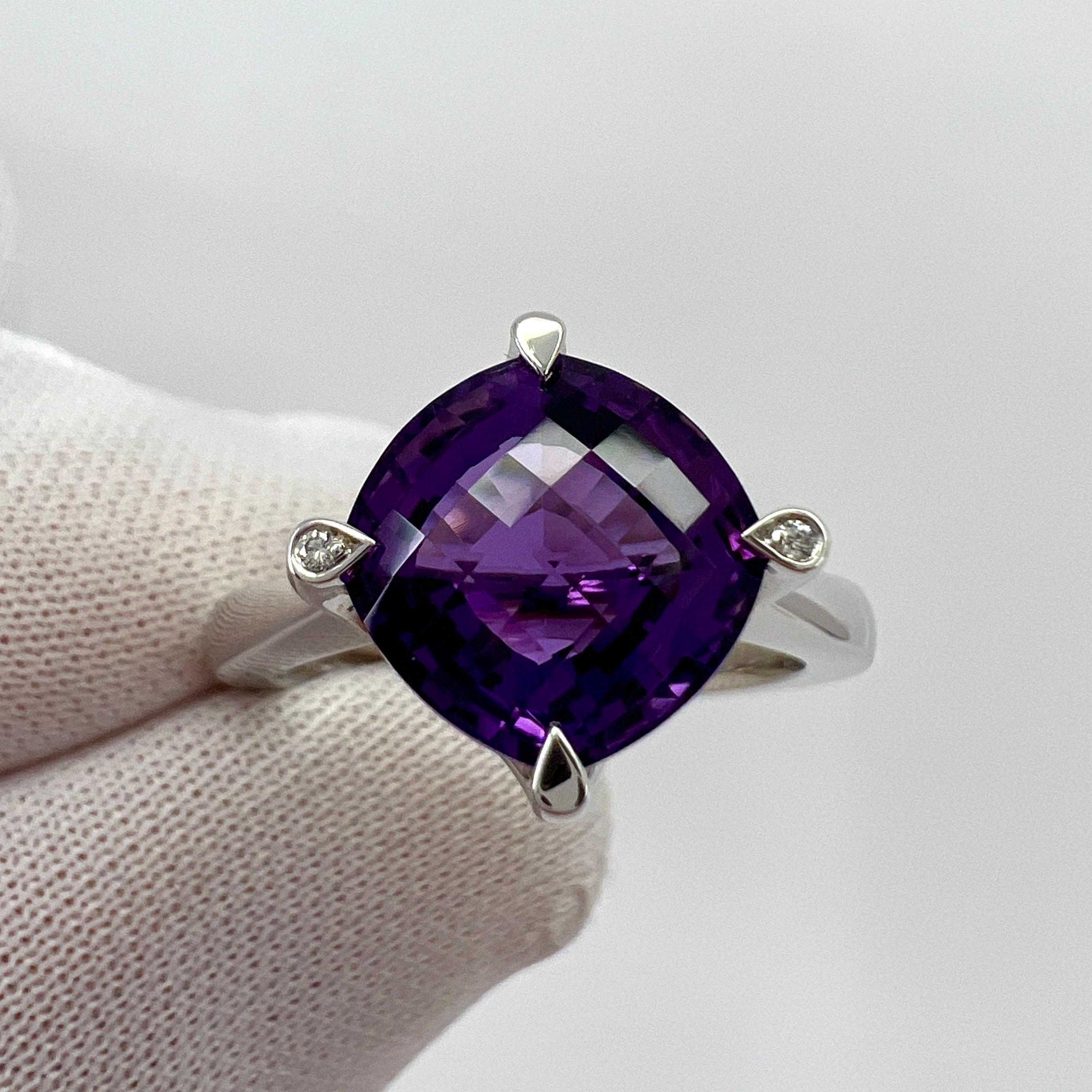 Cushion Cut Rare Cartier Inde Mysterieuse Fancy Purple Amethyst Diamond 18k White Gold Ring