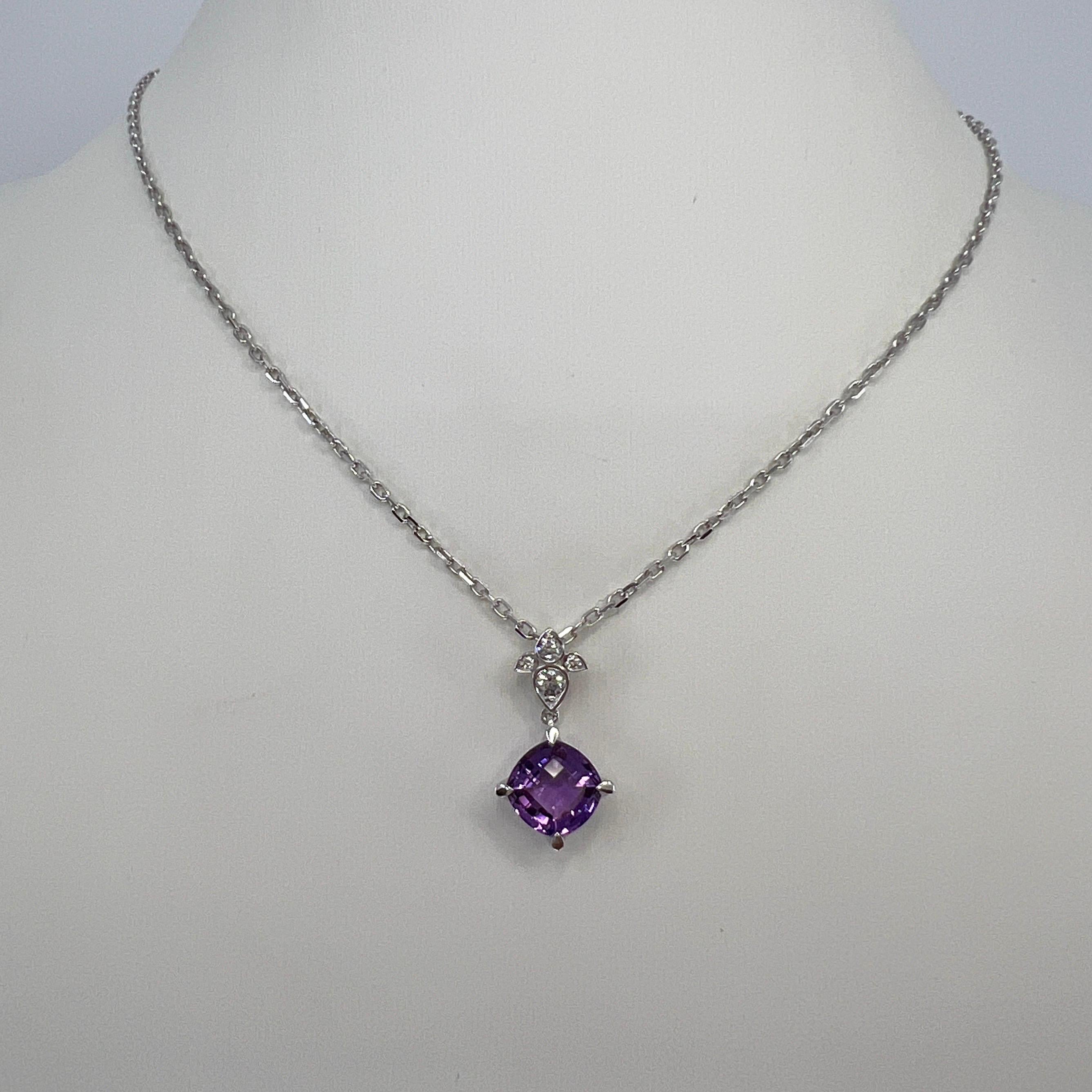 Rare Cartier Inde Mysterieuse Purple Amethyst Diamond 18k White Gold Necklace For Sale 6