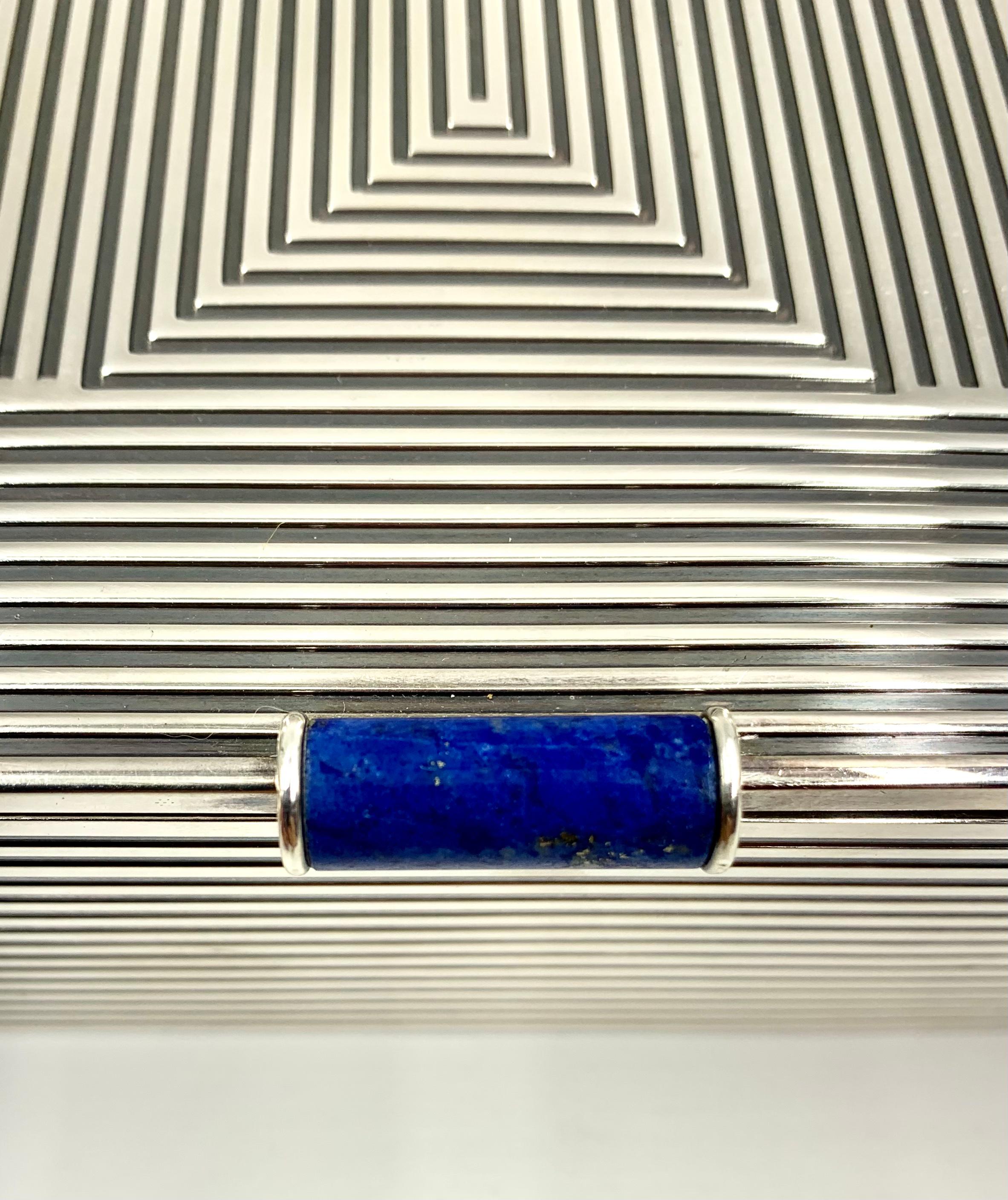 Rare Cartier London Art Deco Sterling Silver Vermeil Lapis Lazuli Cigar Box For Sale 6