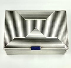 Rare boîte à cigares Cartier London Art Deco Sterling Silver Vermeil Lapis Lazuli