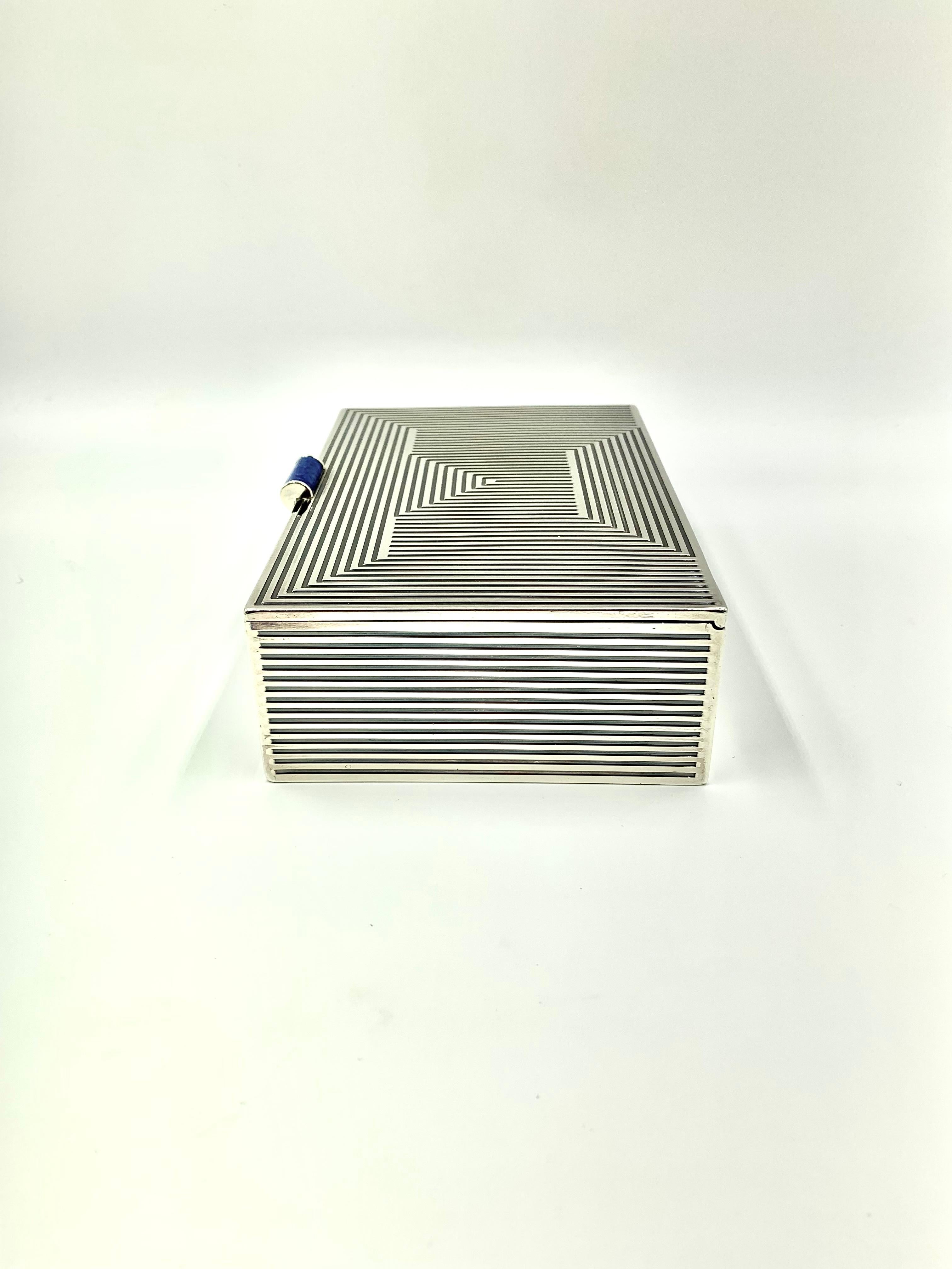 Rare Cartier London Art Deco Sterling Silver Vermeil Lapis Lazuli Cigar Box In Good Condition For Sale In New York, NY