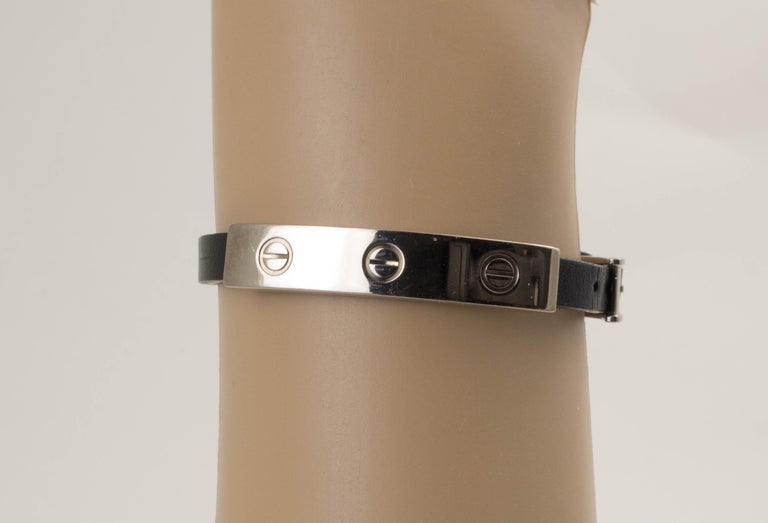 Rare Cartier Love Bracelet, 18 Karat White Gold and Leather at 1stDibs