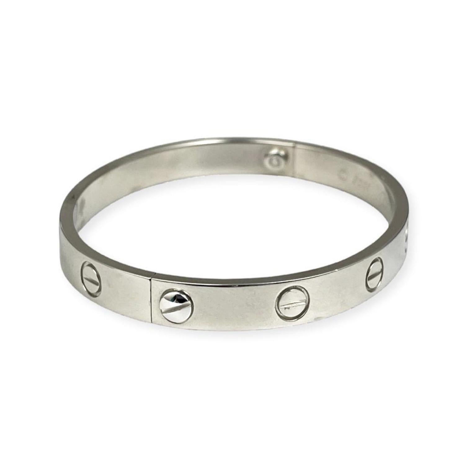 Rare Cartier Love Bracelet Bangle in Platinum, Size 16 In Good Condition For Sale In Miami, FL