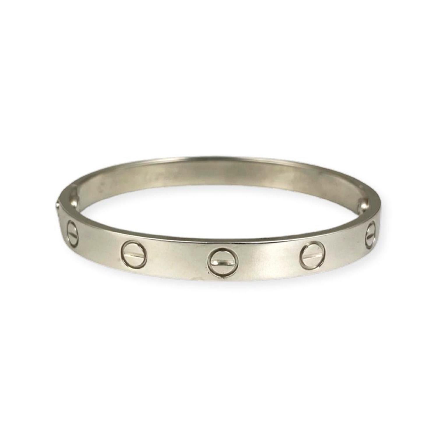 Women's Rare Cartier Love Bracelet Bangle in Platinum, Size 16 For Sale