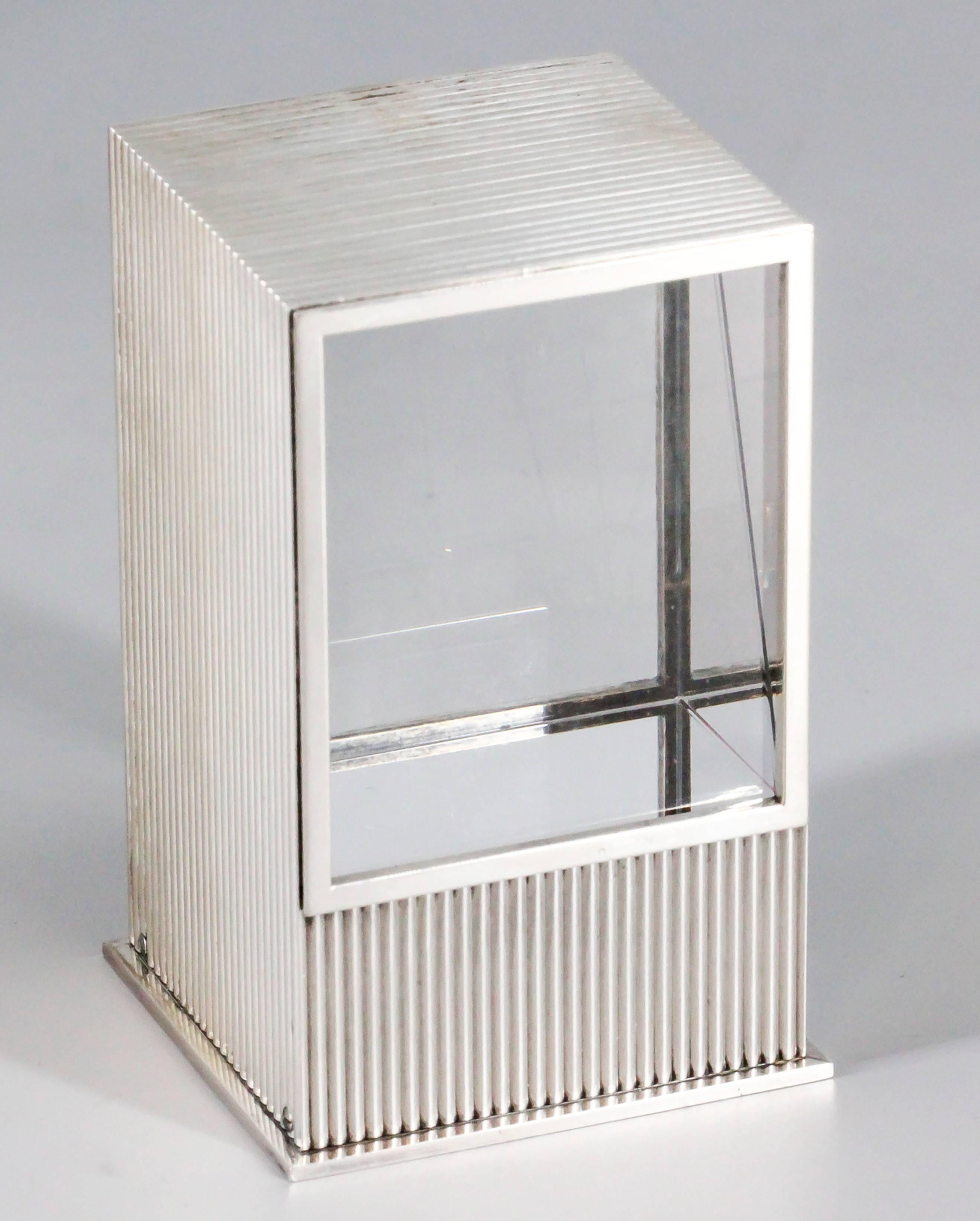 Rare Cartier Mystery Prism Silver Clock  In Good Condition For Sale In New York, NY