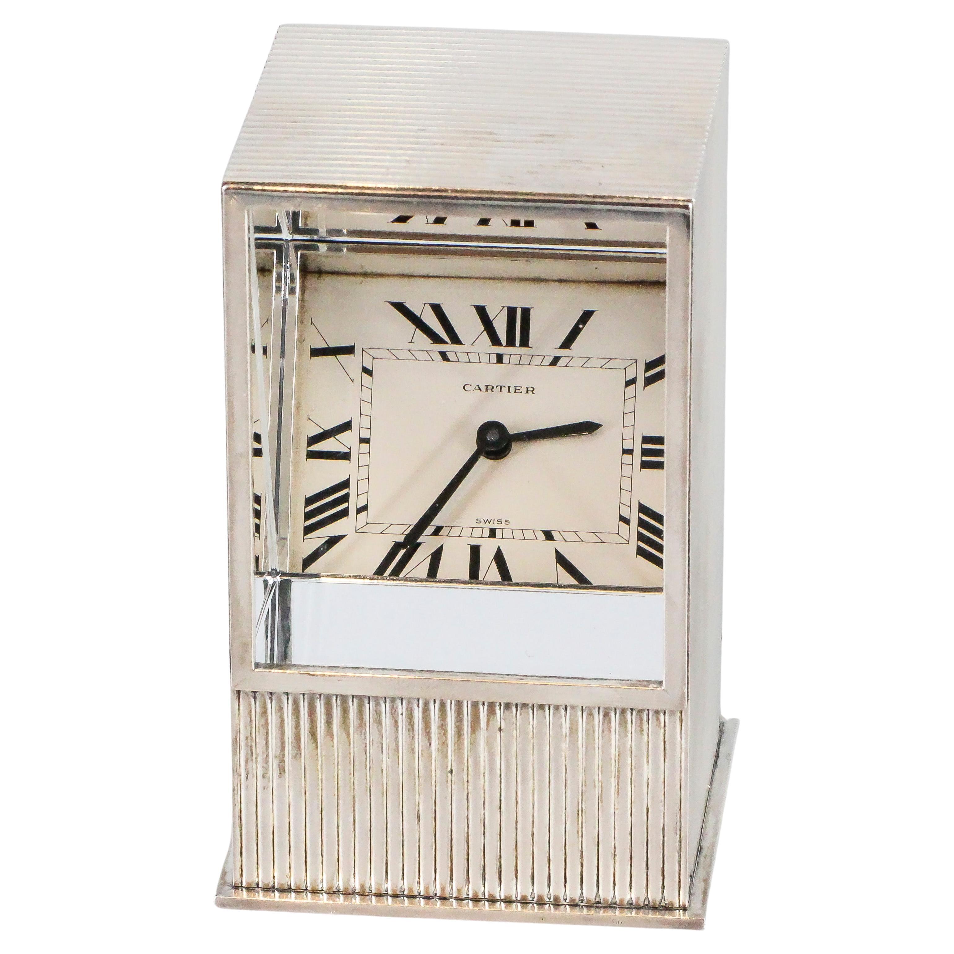Rare Cartier Mystery Prism Silver Clock  For Sale