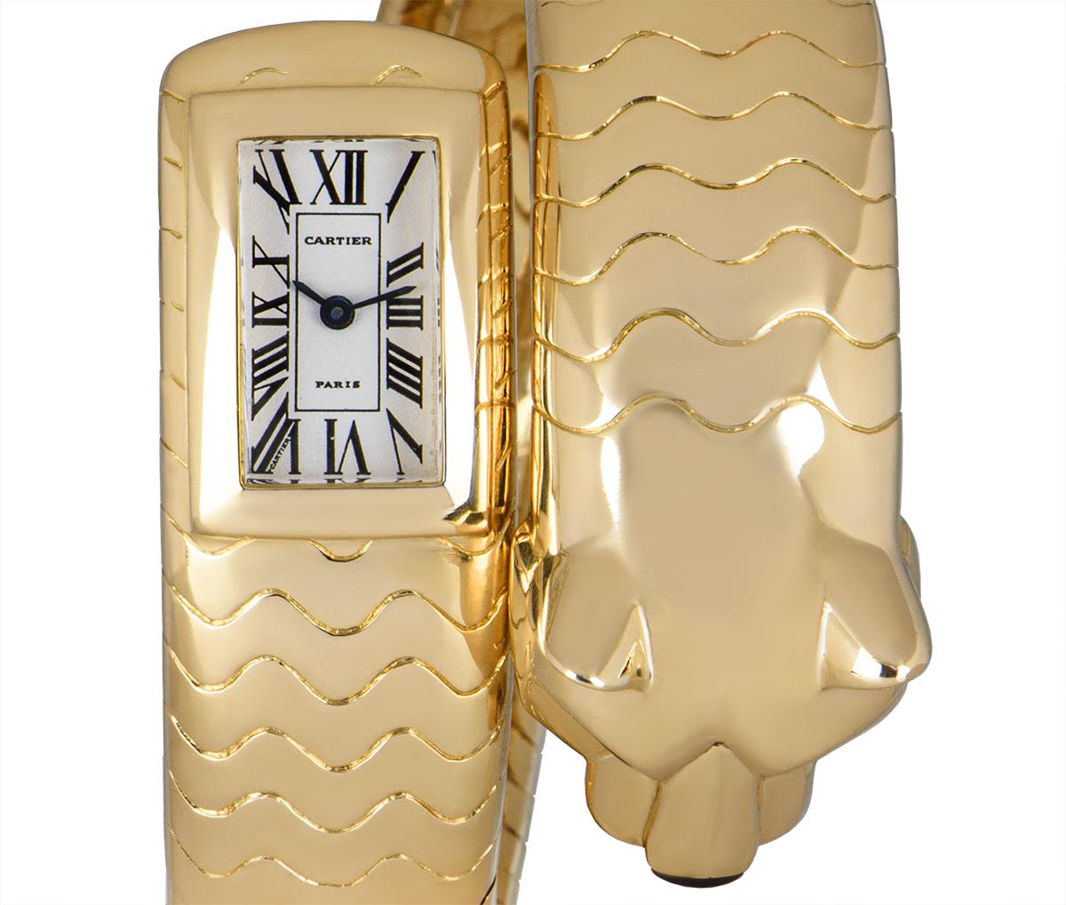 Mixed Cut Rare Cartier Panthere Figurative Lakarda Yellow Gold Emerald & Onyx Set Watch