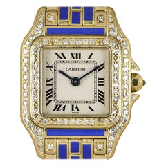 Rare Cartier Panthere Yellow Gold, Diamond Set & Silver Dial Enamel Watch