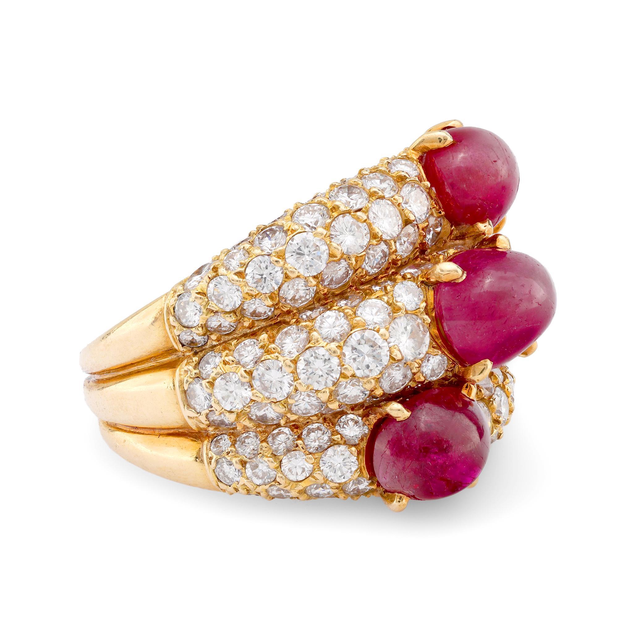 Modern Rare Cartier Paris Burma no heat ruby diamond 18k yellow gold ring
