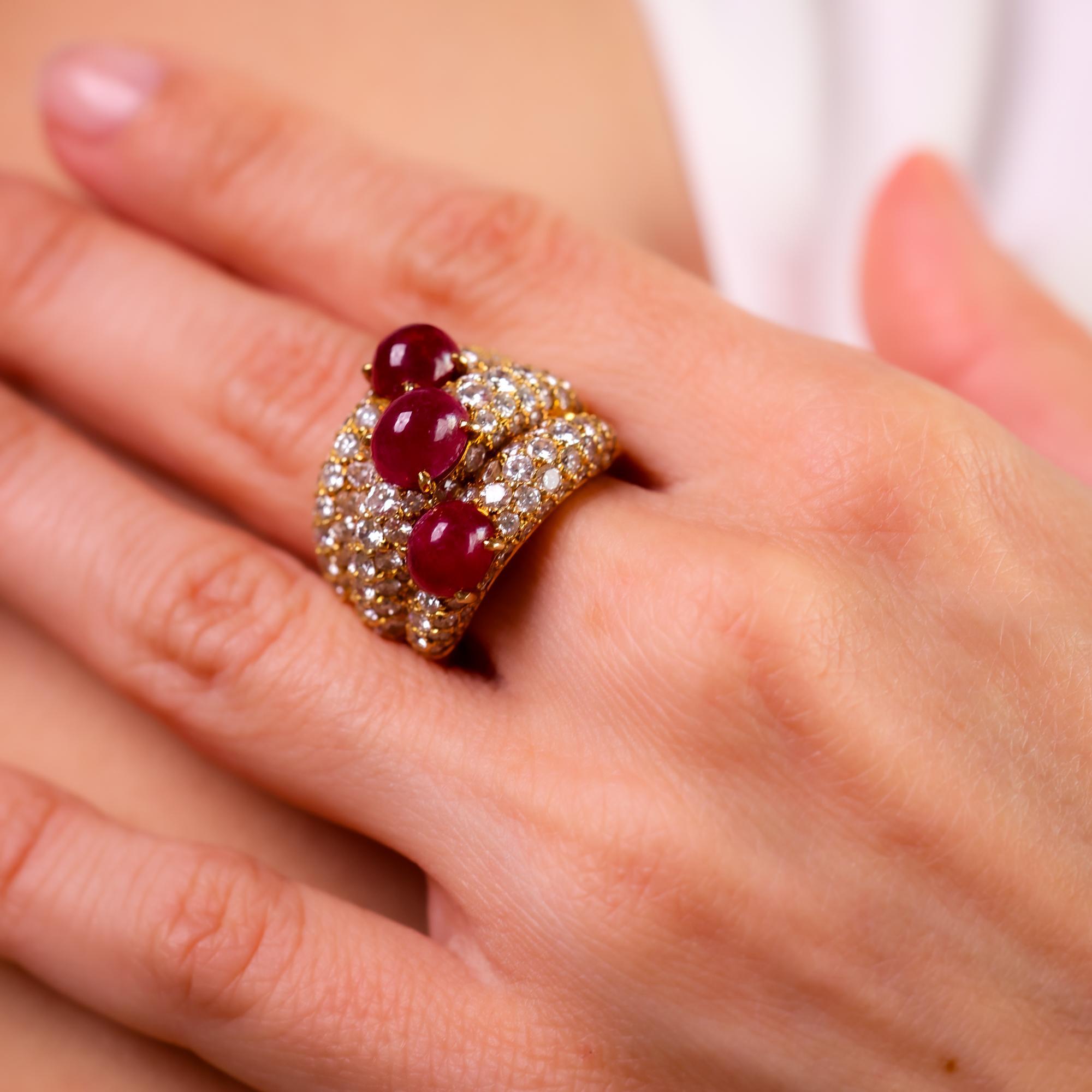 Cabochon Rare Cartier Paris Burma no heat ruby diamond 18k yellow gold ring