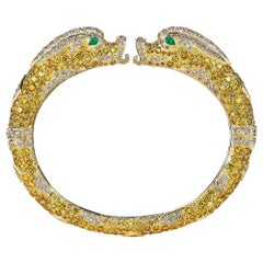 Raro bracciale Cartier Paris Chimera Vintage Giallo Bianco Diamante Smeraldo con cerniera