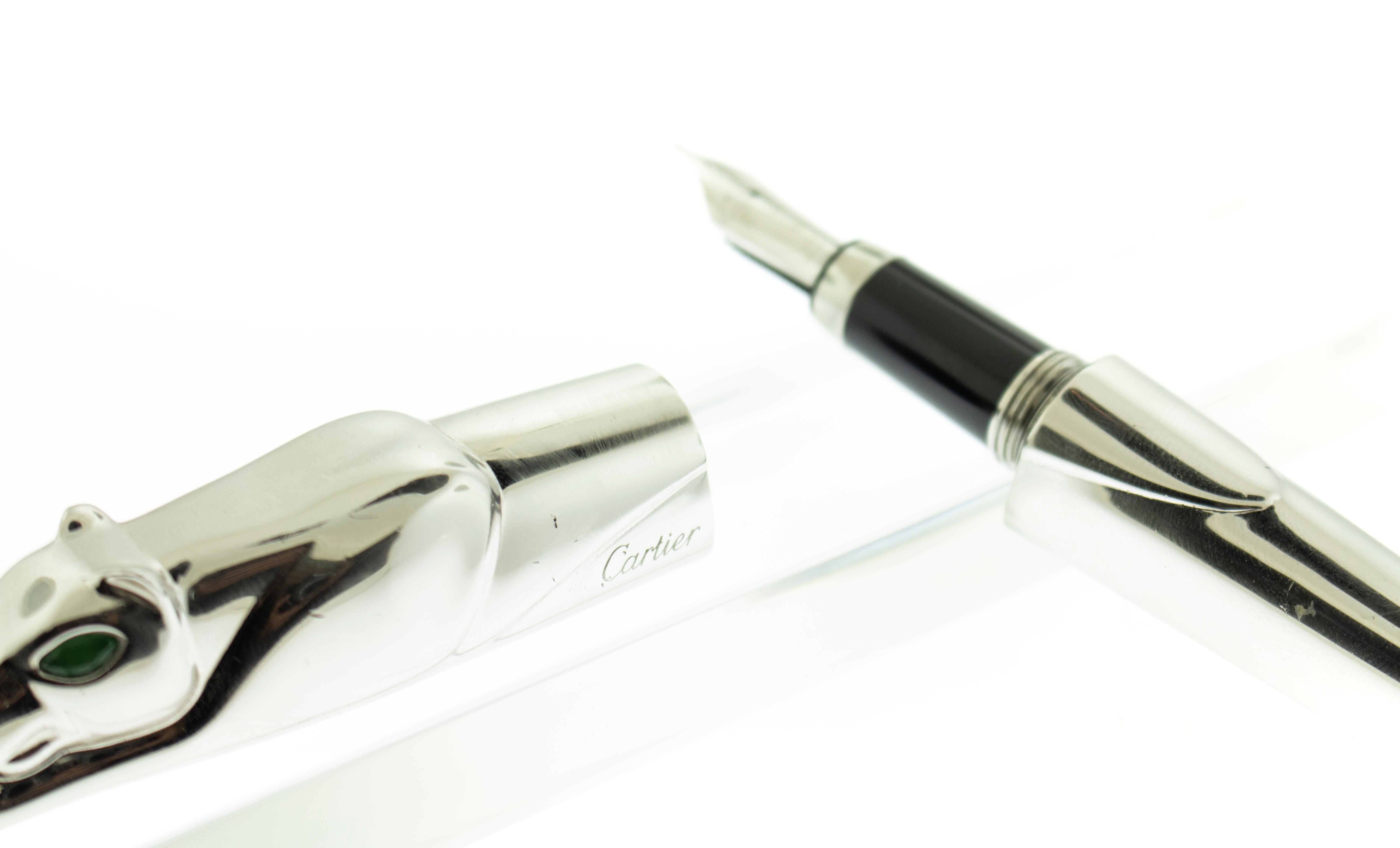 Marquise Cut Rare Cartier Paris Sterling Silver Onyx Set Limited Edition Fountain Pen