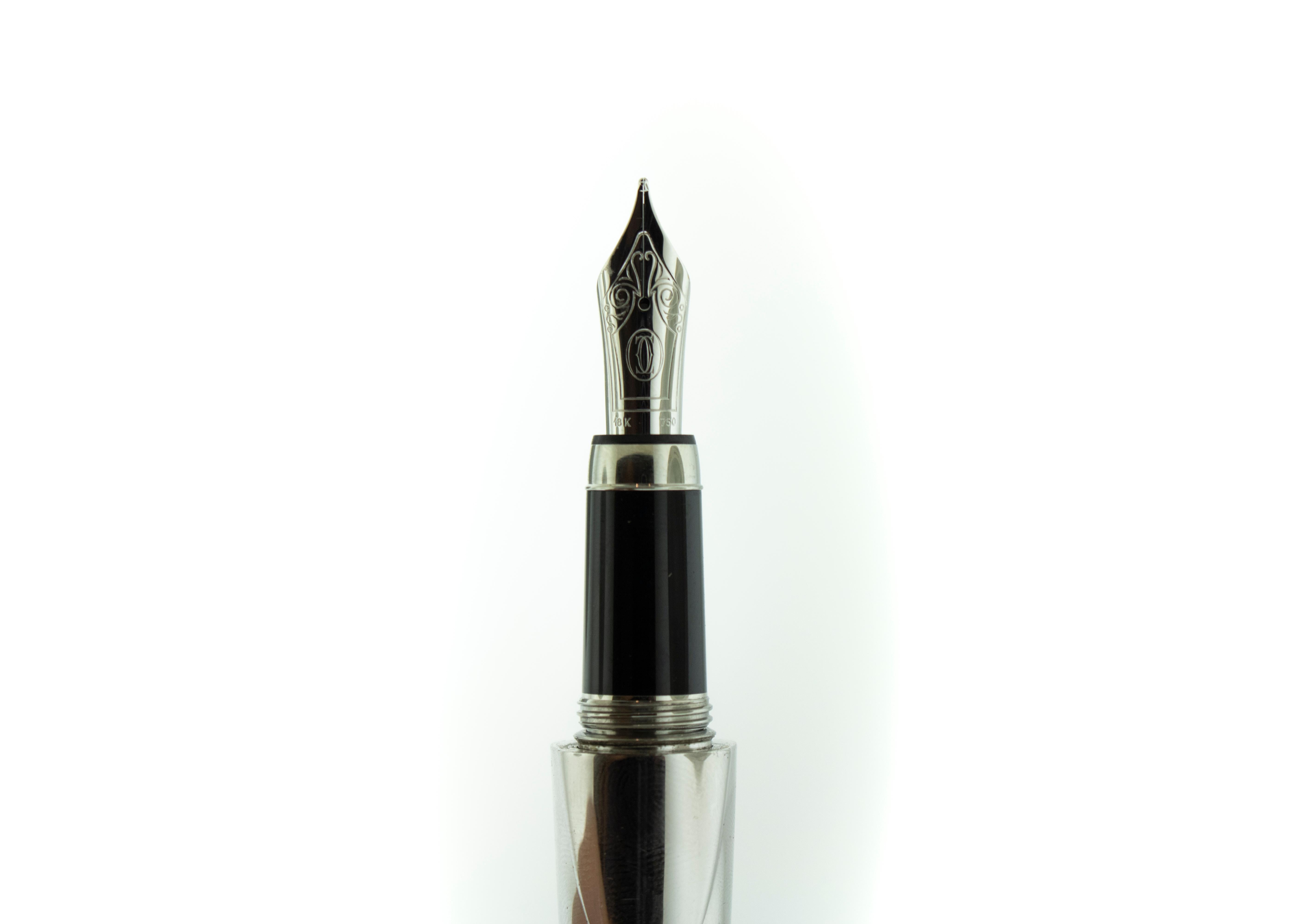 Rare Cartier Paris Sterling Silver Onyx Set Limited Edition Fountain Pen In Good Condition In New York, NY