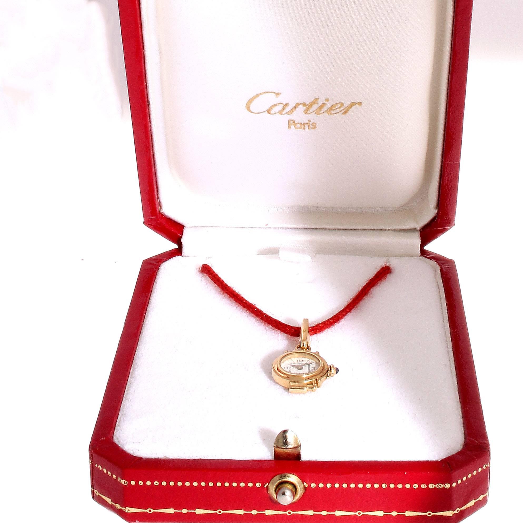 Modern Rare Cartier Pasha Watch Gold Sapphire Charm