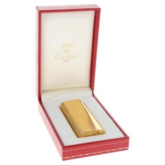 Rare Cartier Ribbed 18ct Gold Plate Cigarette Lighter In Original Cartier Box