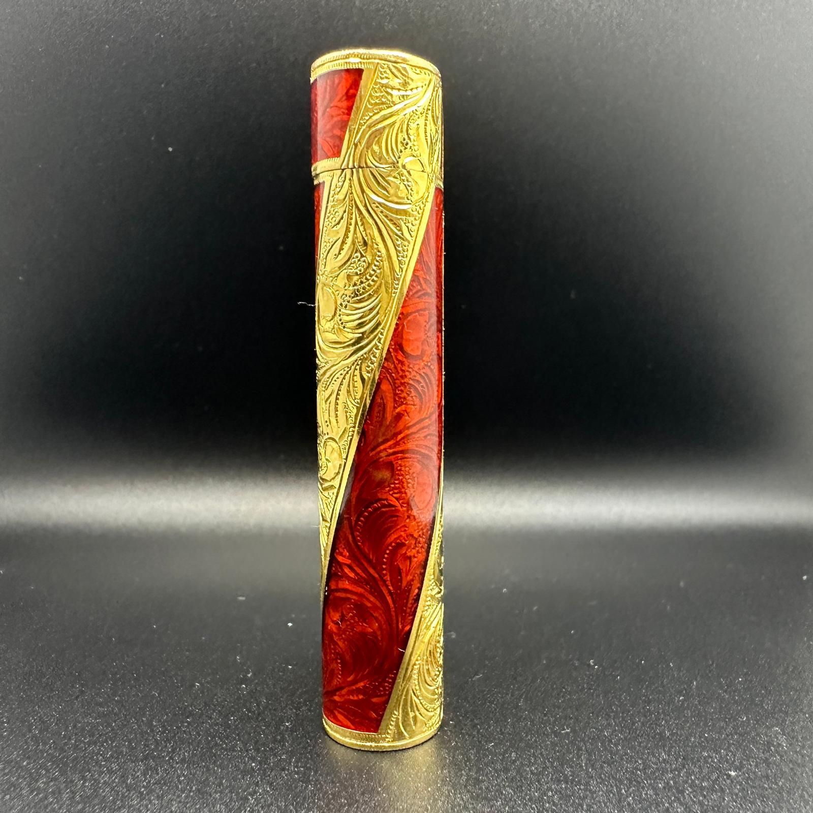 Rare Cartier Roy King Rollagas Gold and Red lacquer lighter  4