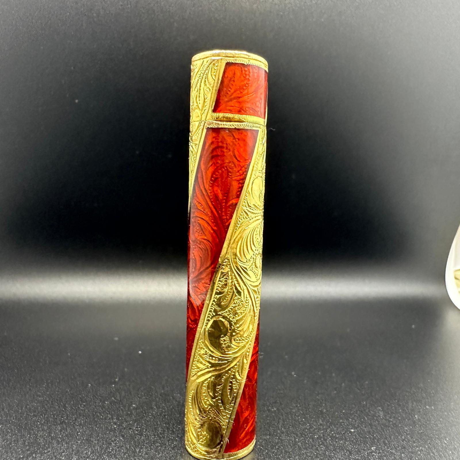 Rare Cartier Roy King Rollagas Gold and Red lacquer lighter  5