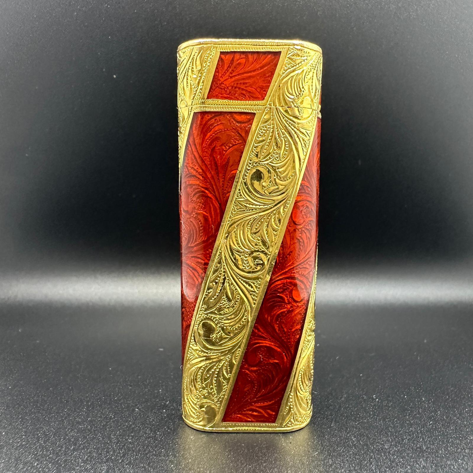 Rare Cartier Roy King Rollagas Gold and Red lacquer lighter  6