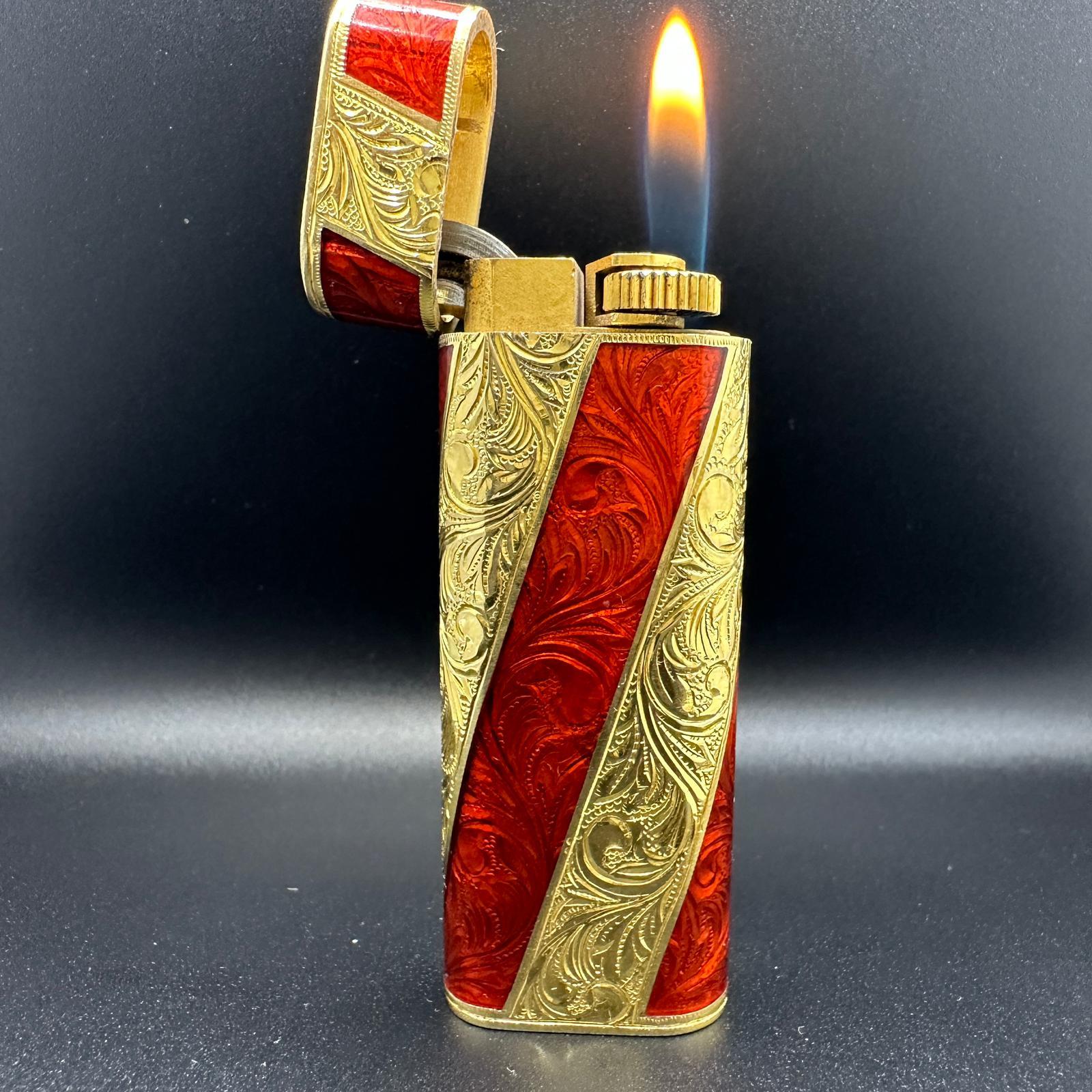 Women's or Men's Rare Cartier Roy King Rollagas Gold and Red lacquer lighter 