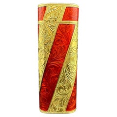 Used Rare Cartier Roy King Rollagas Gold and Red lacquer lighter 