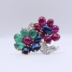 Rare Cartier Ruby, Emerald, Sapphire and Diamond Brooch