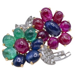 Rare Cartier Ruby, Emerald, Sapphire and Diamond Brooch