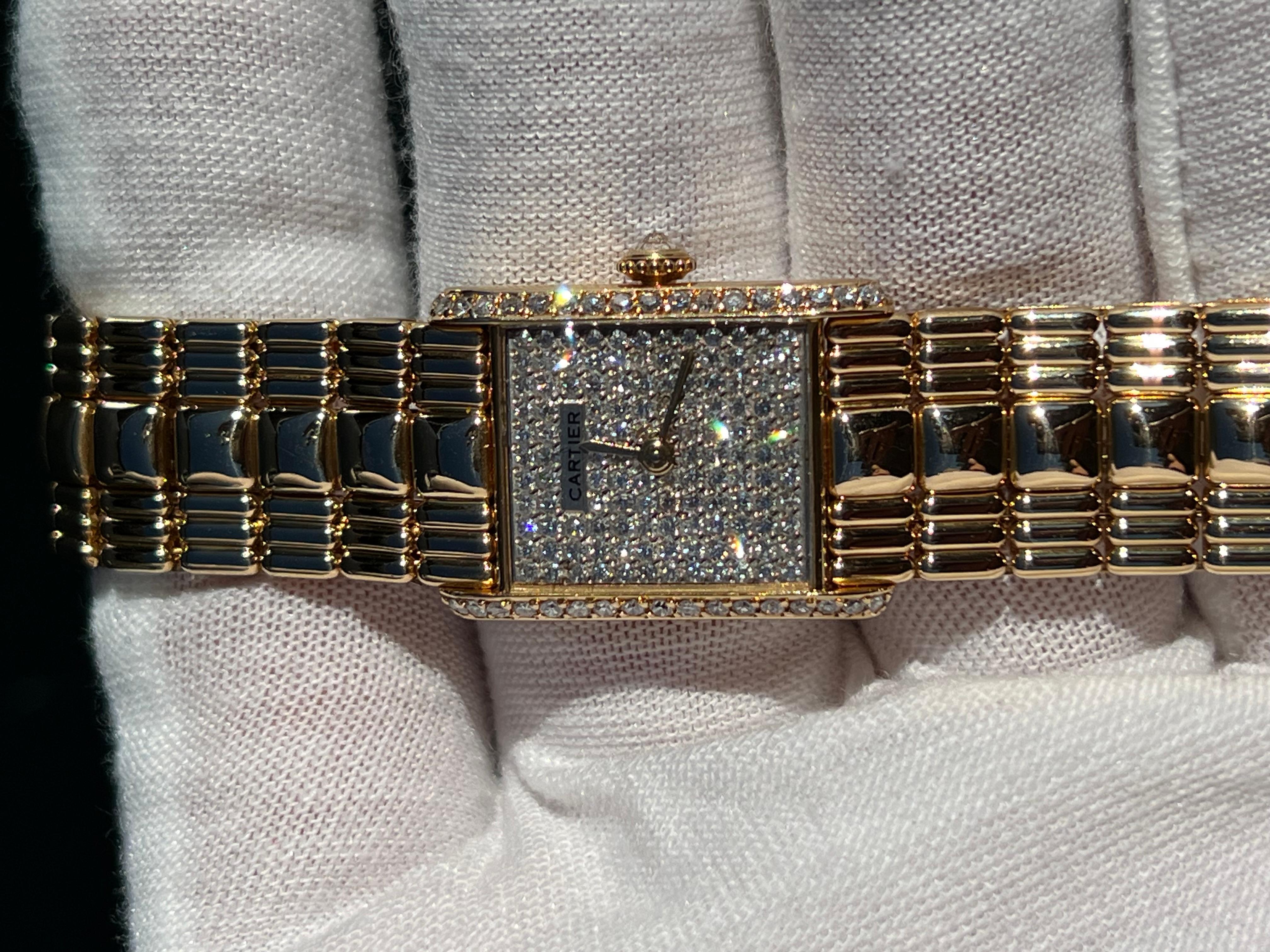 RARE Cartier Tank Louis Pave Diamond Dial & Bezel 18K Yellow Gold Box Papers 11